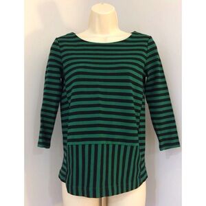 Madewell Green / Black Striped Top w/ Vertical Hem Panel | XS | Emerald/Charcoal